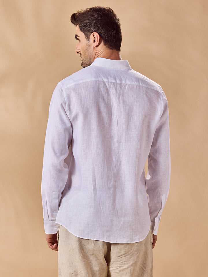 Aldeno Mens Regular Fit Solid White Casual Linen Shirt (LITE)