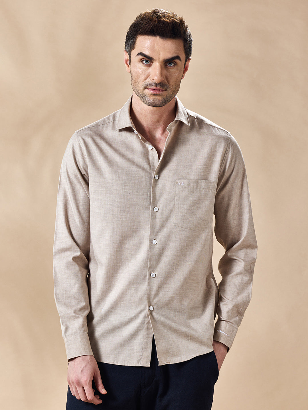 Aldeno Men Beige Casual Shirt (ROLO)