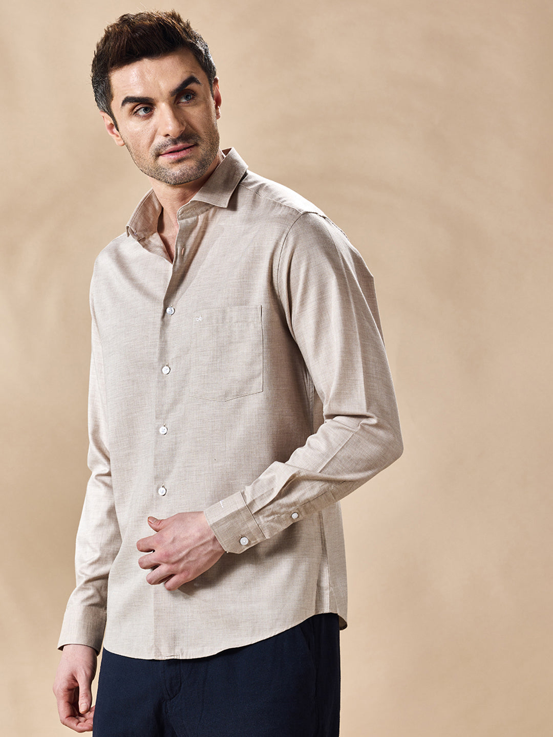 Aldeno Men Beige Casual Shirt (ROLO)