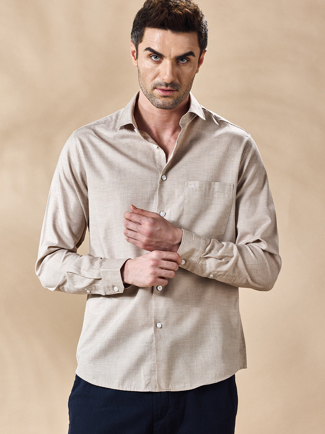 Aldeno Men Beige Casual Shirt (ROLO)