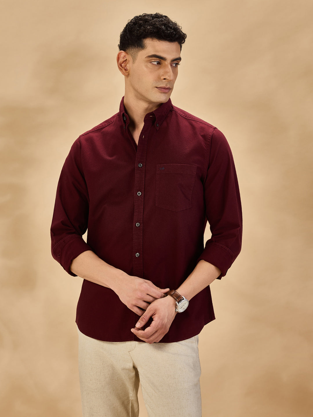 Aldeno Men Oxford Maroon Casual Shirt (GOWIN)