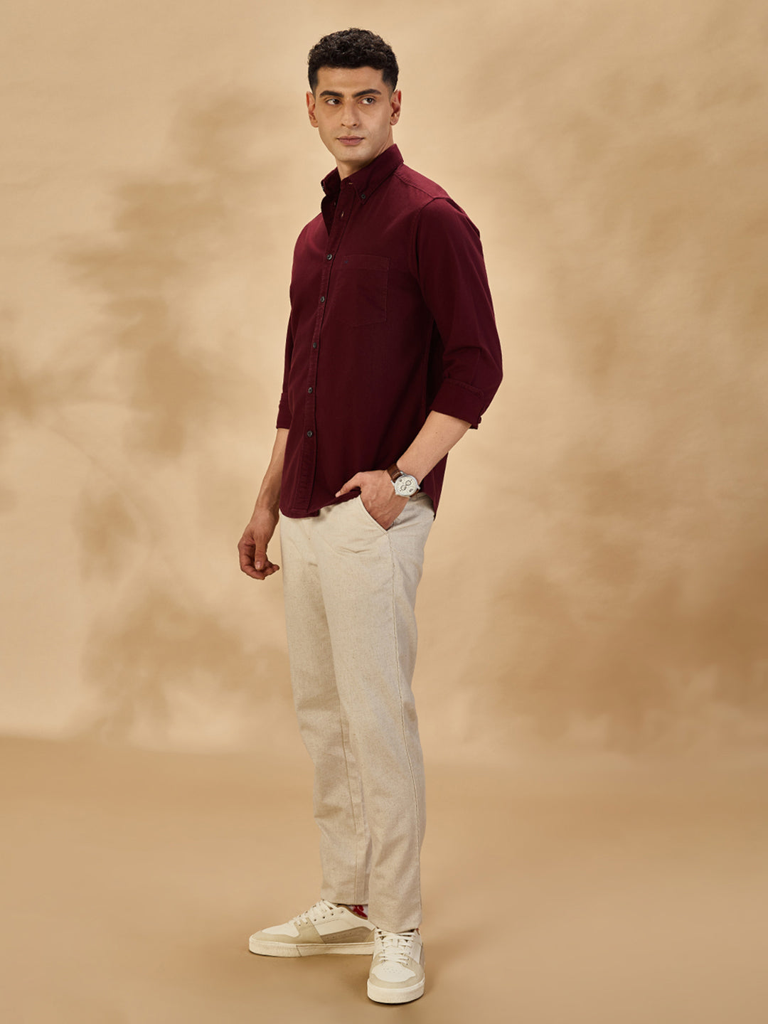 Aldeno Men Oxford Maroon Casual Shirt (GOWIN)