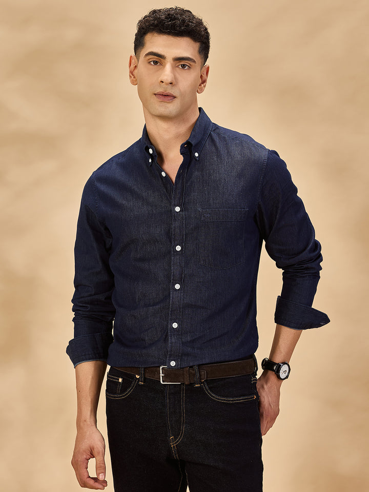 Aldeno Men Navy Blue Casual Shirt (DEBIM)