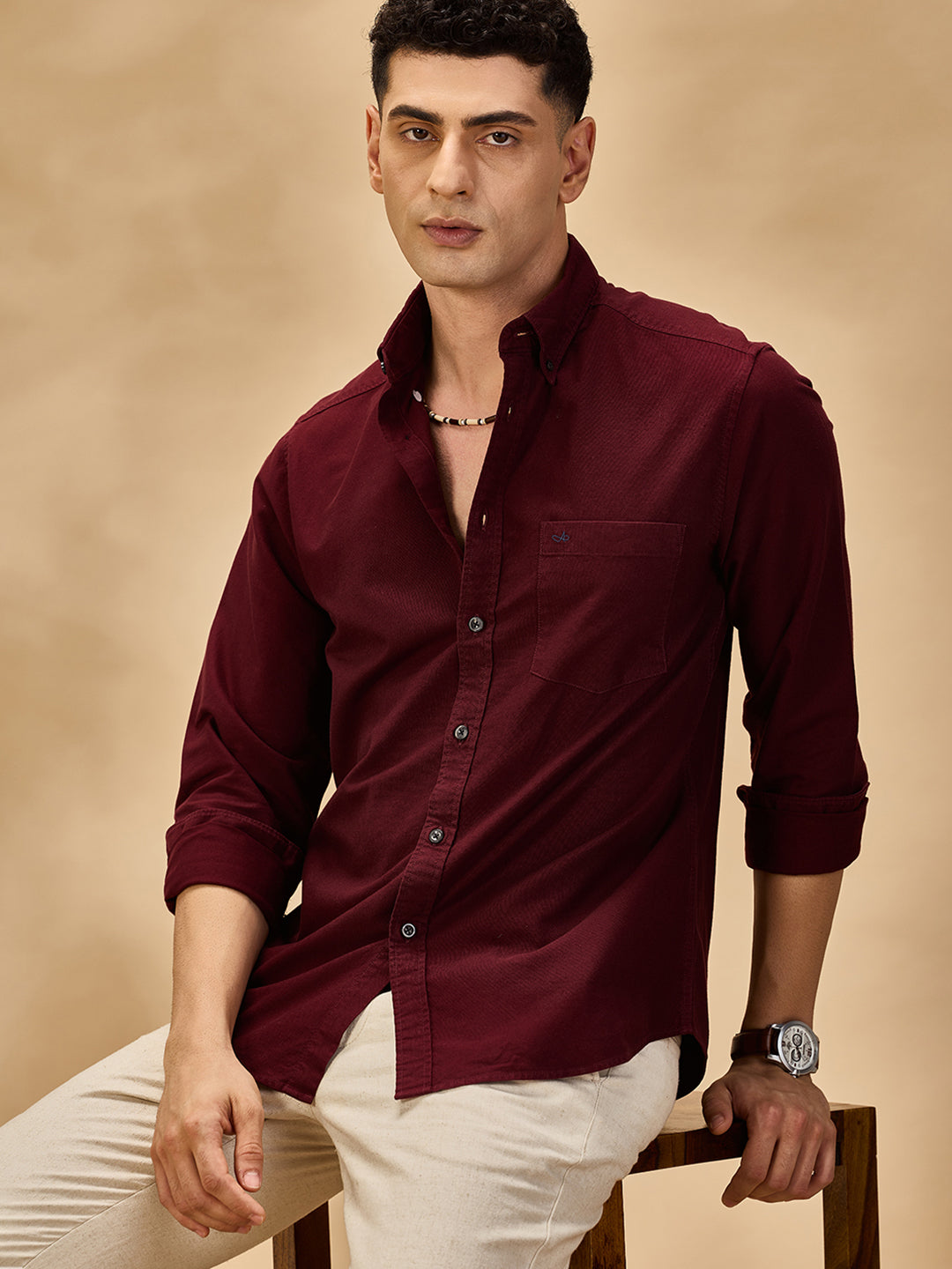 Aldeno Men Oxford Maroon Casual Shirt (GOWIN)