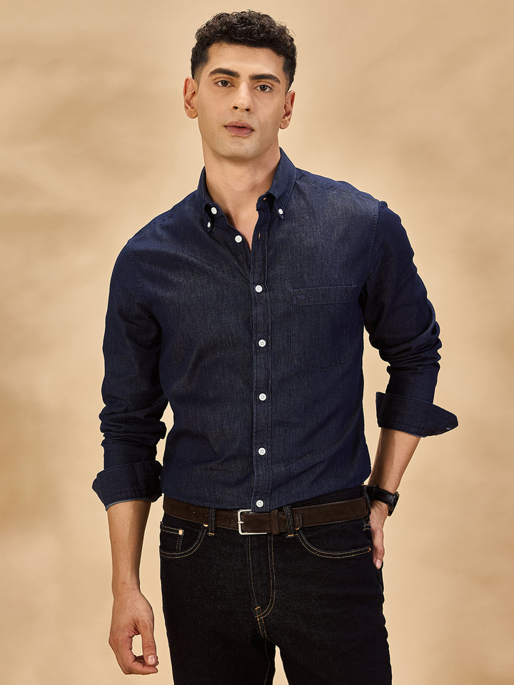 Aldeno Men Navy Blue Casual Shirt (DEBIM)