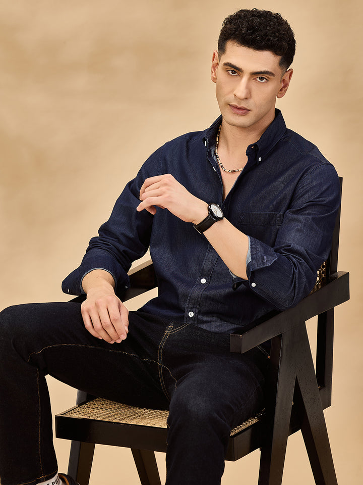 Aldeno Men Navy Blue Casual Shirt (DEBIM)