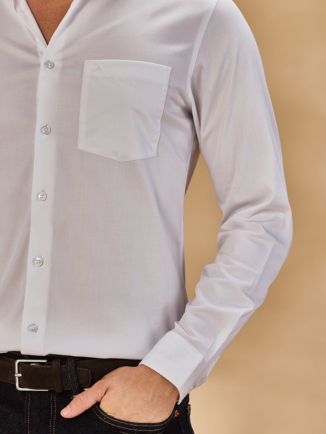 Aldeno Men Solid Formal White Shirt (SHAWN)