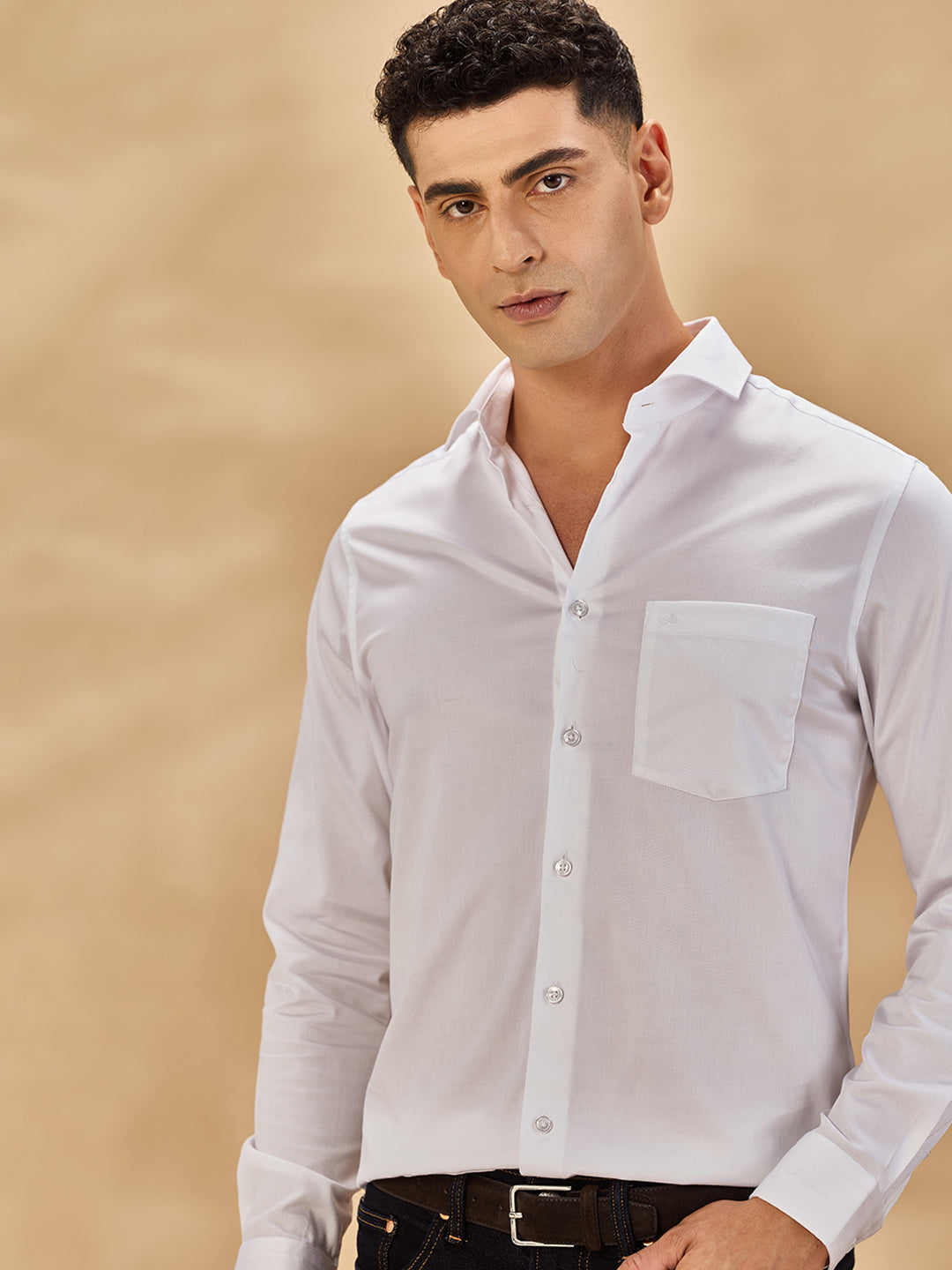 Aldeno Men Solid Formal White Shirt (SAFWT)