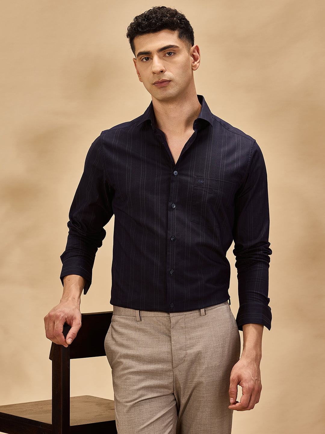 Aldeno Men Navy Blue Formal Shirt (MILAN)