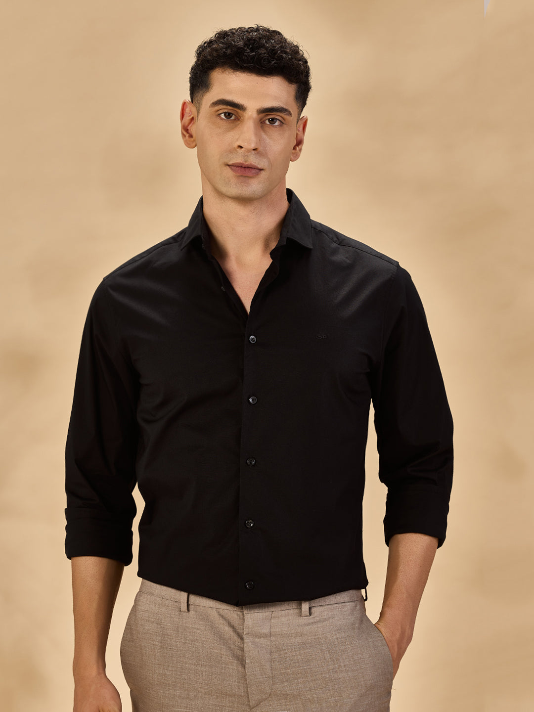 Aldeno Mens Regular Fit Solid Black Casual Satin Shirt (PAOLO)