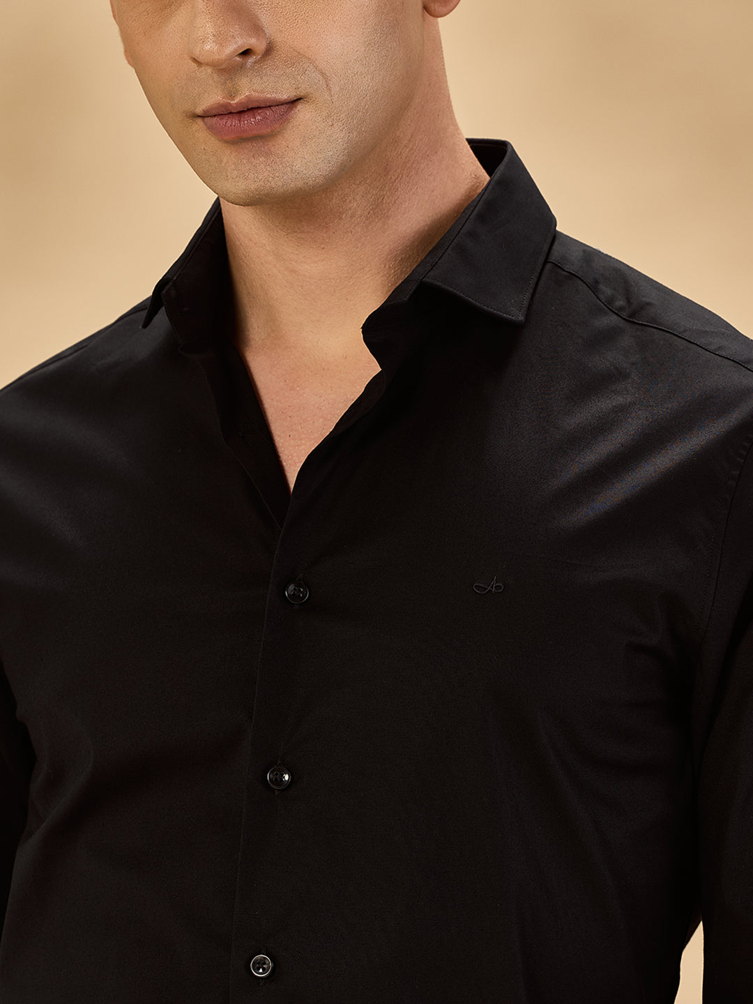 Aldeno Mens Regular Fit Solid Black Casual Satin Shirt (PAOLO)