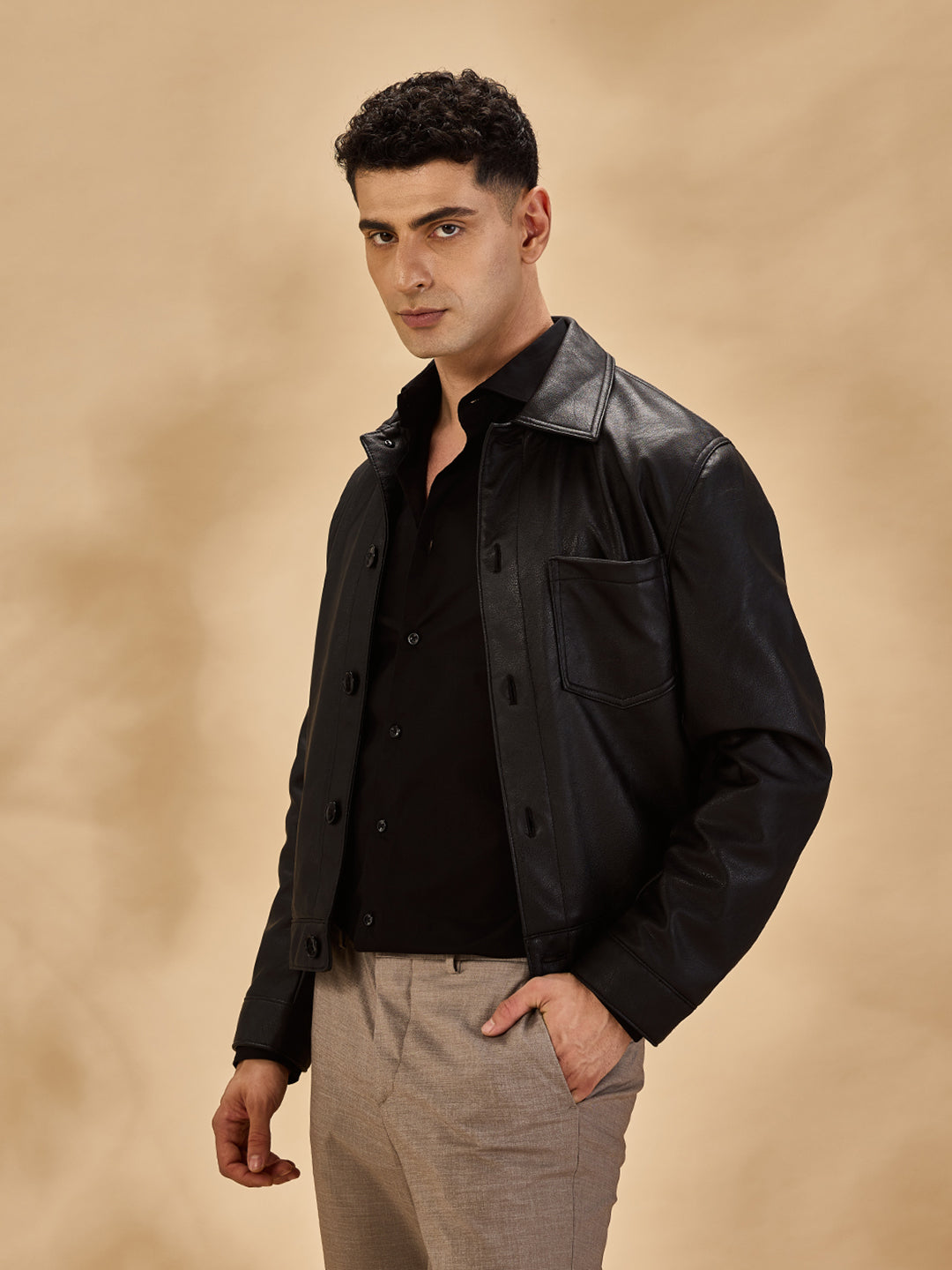 Aldeno Mens Regular Fit Solid Black Casual Satin Shirt (PAOLO)