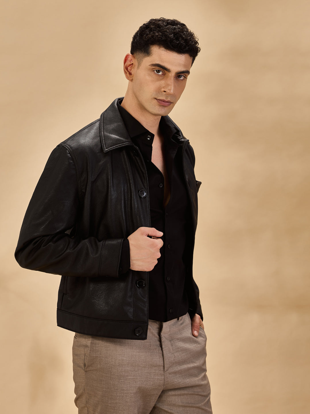 Aldeno Mens Regular Fit Solid Black Casual Satin Shirt (PAOLO)