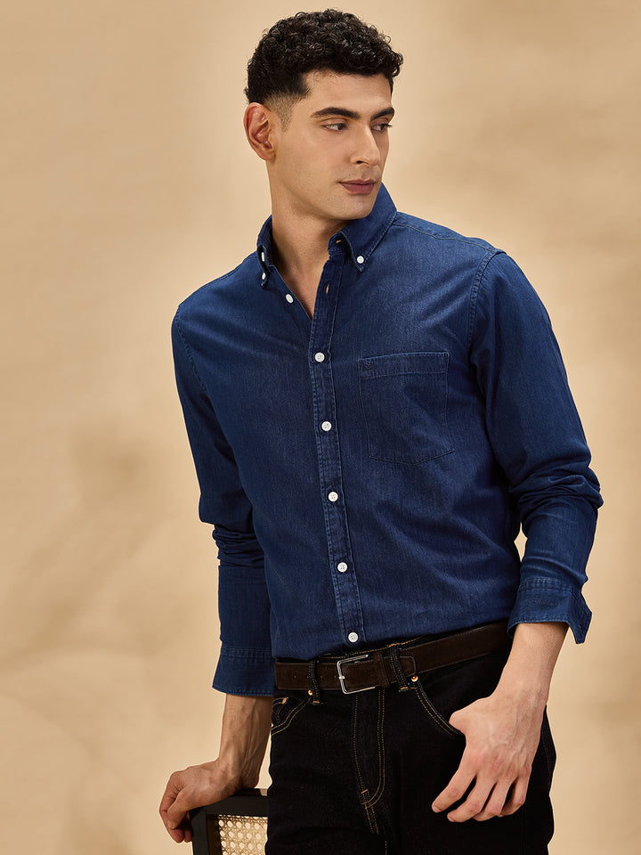 Aldeno Men Navy Blue Casual Shirt (DAAN)