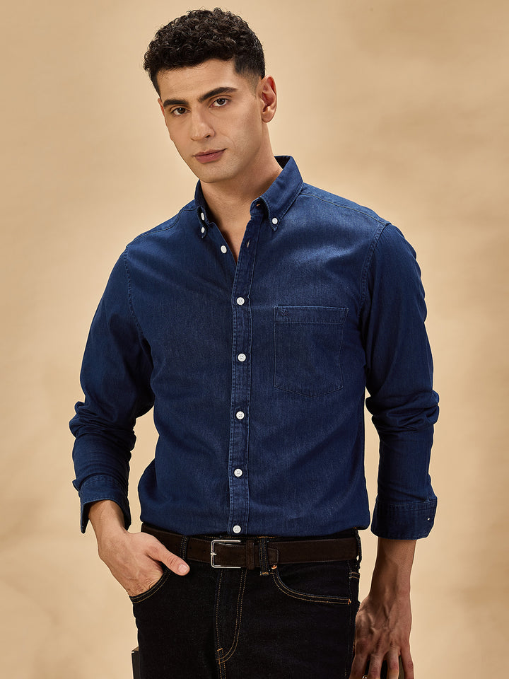 Aldeno Men Navy Blue Casual Shirt (DAAN)
