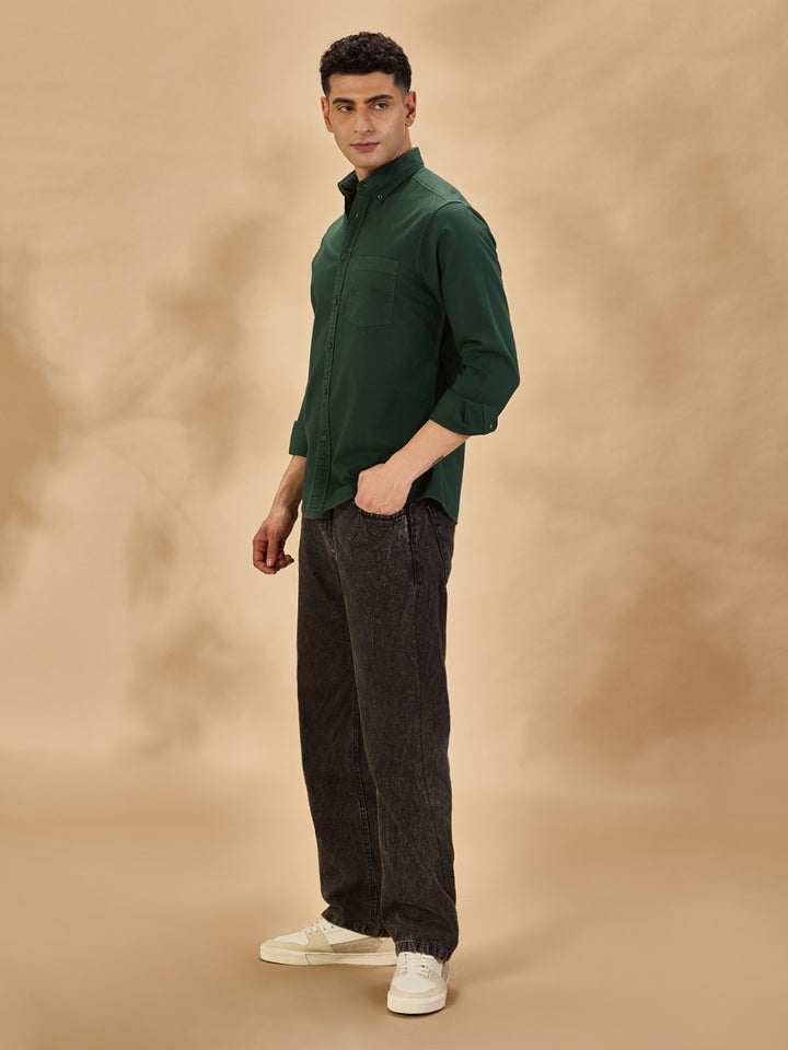 Aldeno Men Oxford Green Casual Shirt (GREEN)
