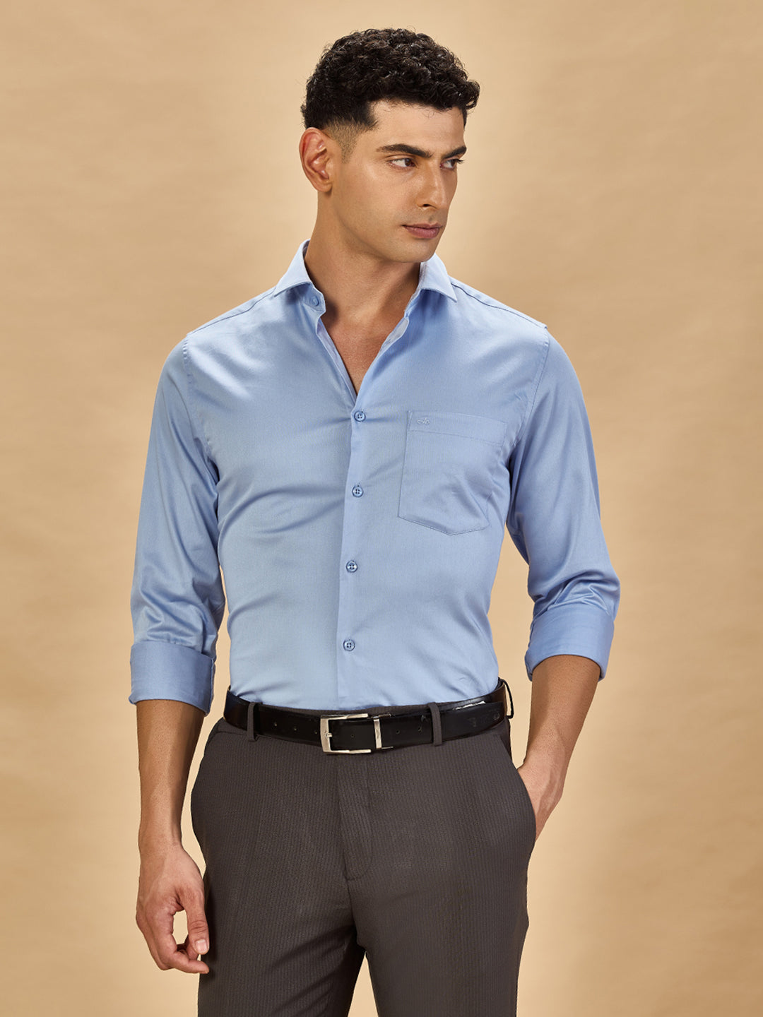 Aldeno Men Solid Formal Blue Shirt (SABUL)