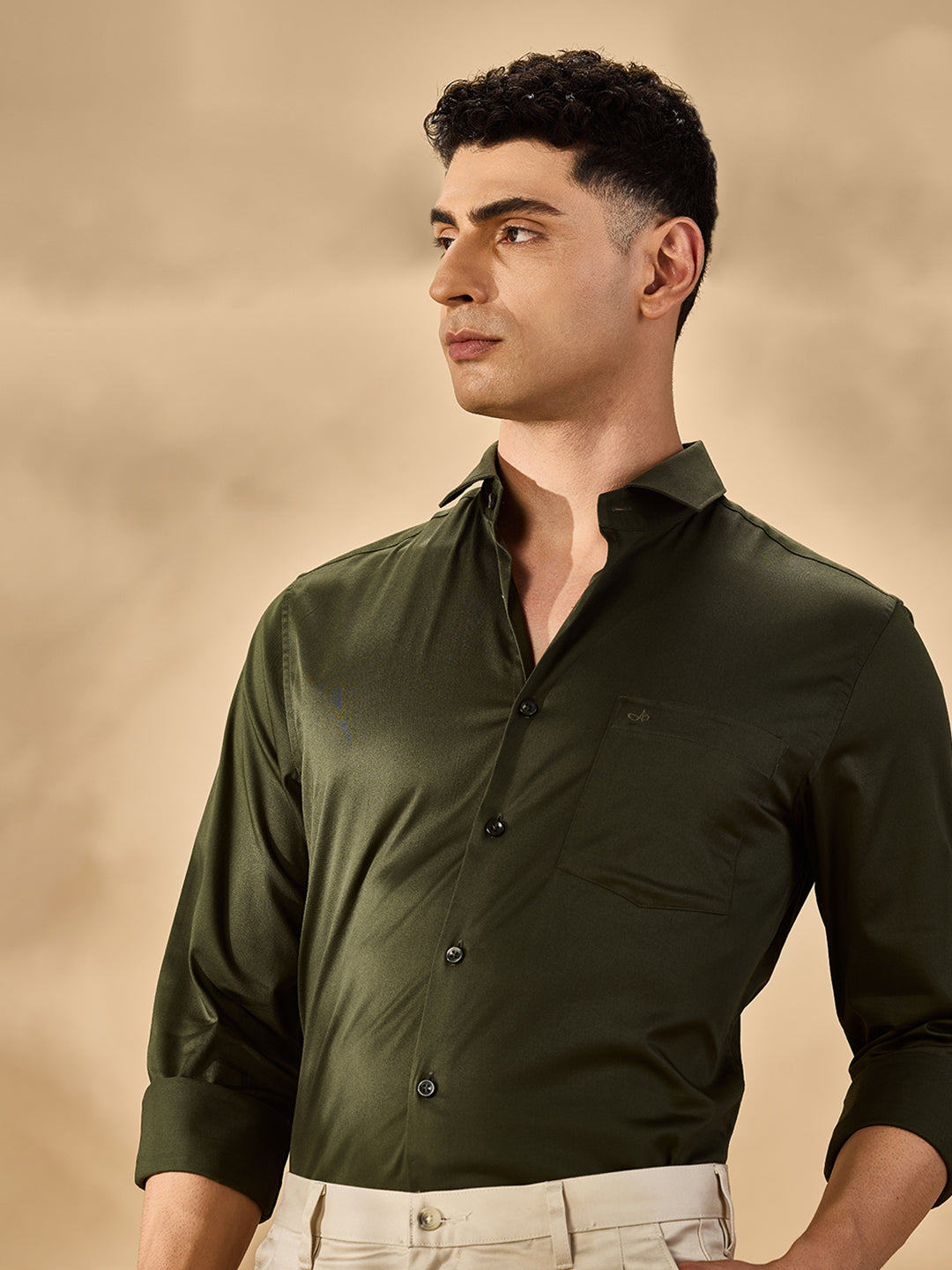 Aldeno Men Solid Formal Olive Shirt (SALOG)