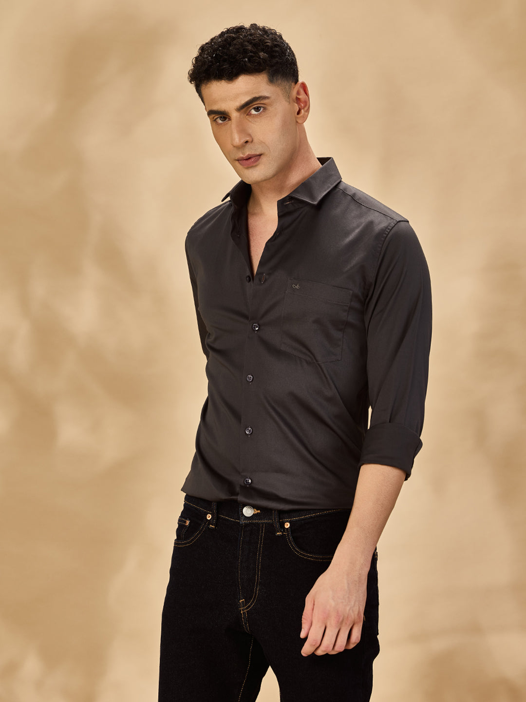 Aldeno Men Satin Stretch Formal Grey Shirt (SEBAS)