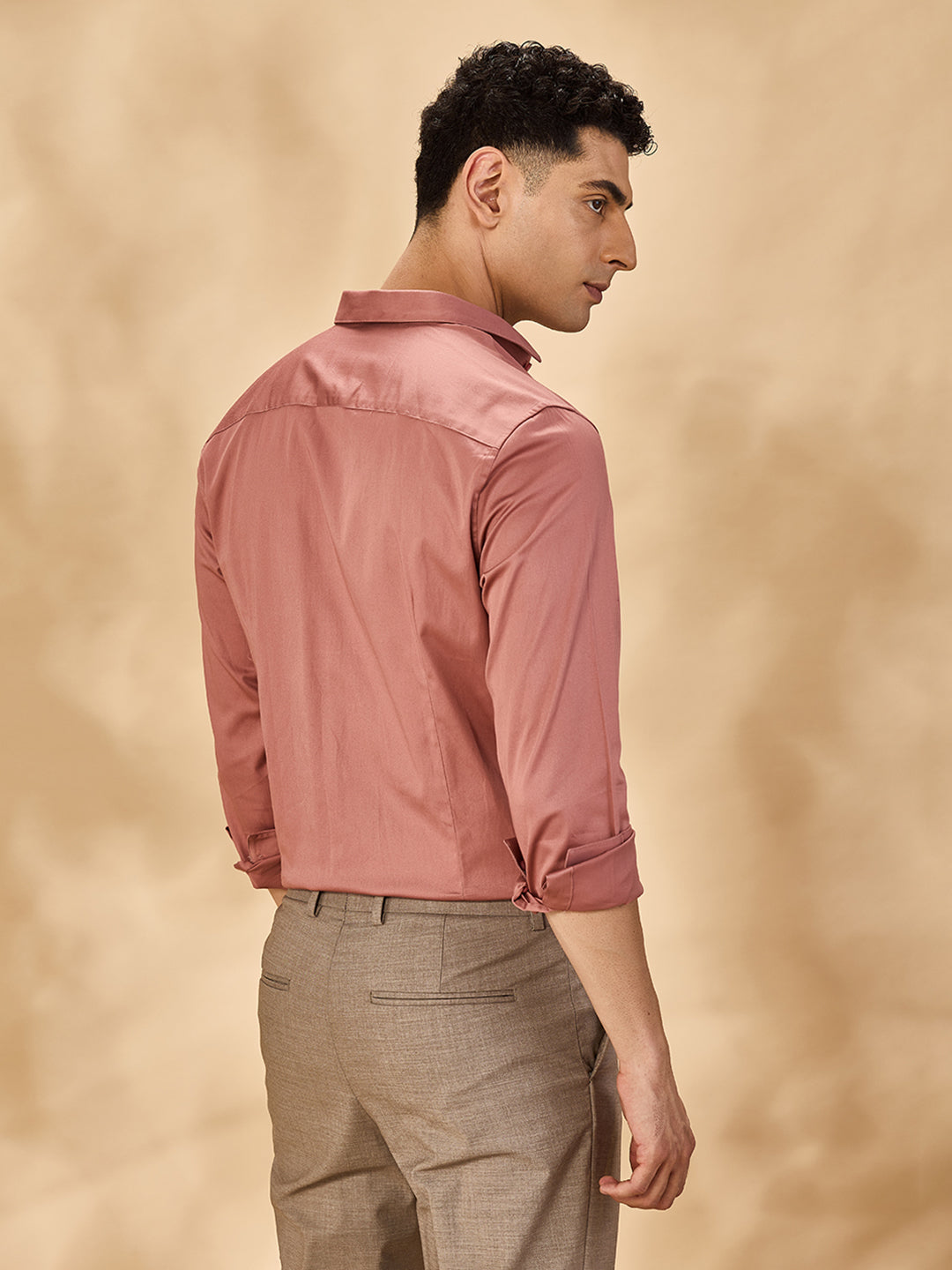 Aldeno Men Solid Formal Peach Shirt (SAPIK)