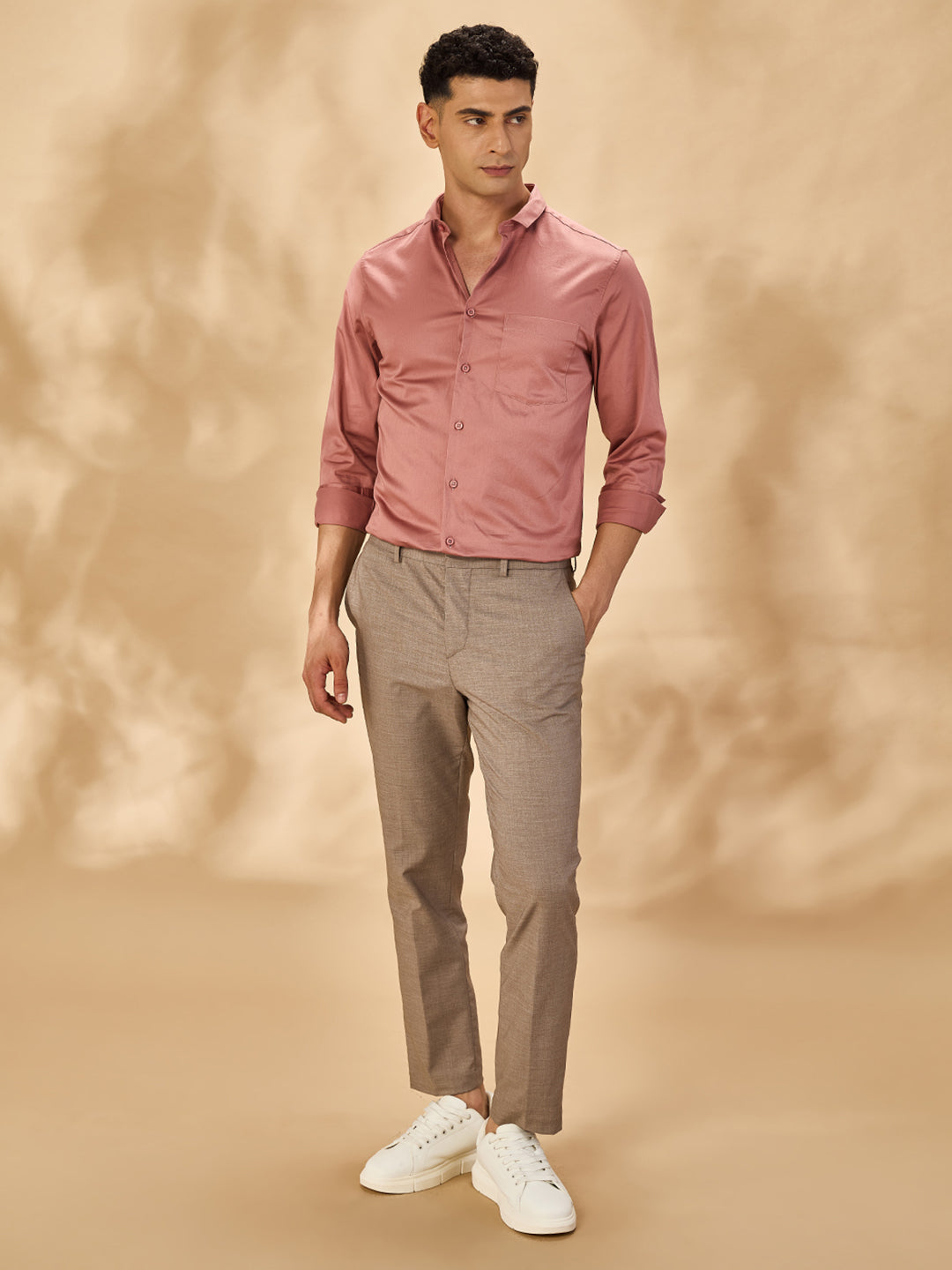 Aldeno Men Solid Formal Peach Shirt (SAPIK)