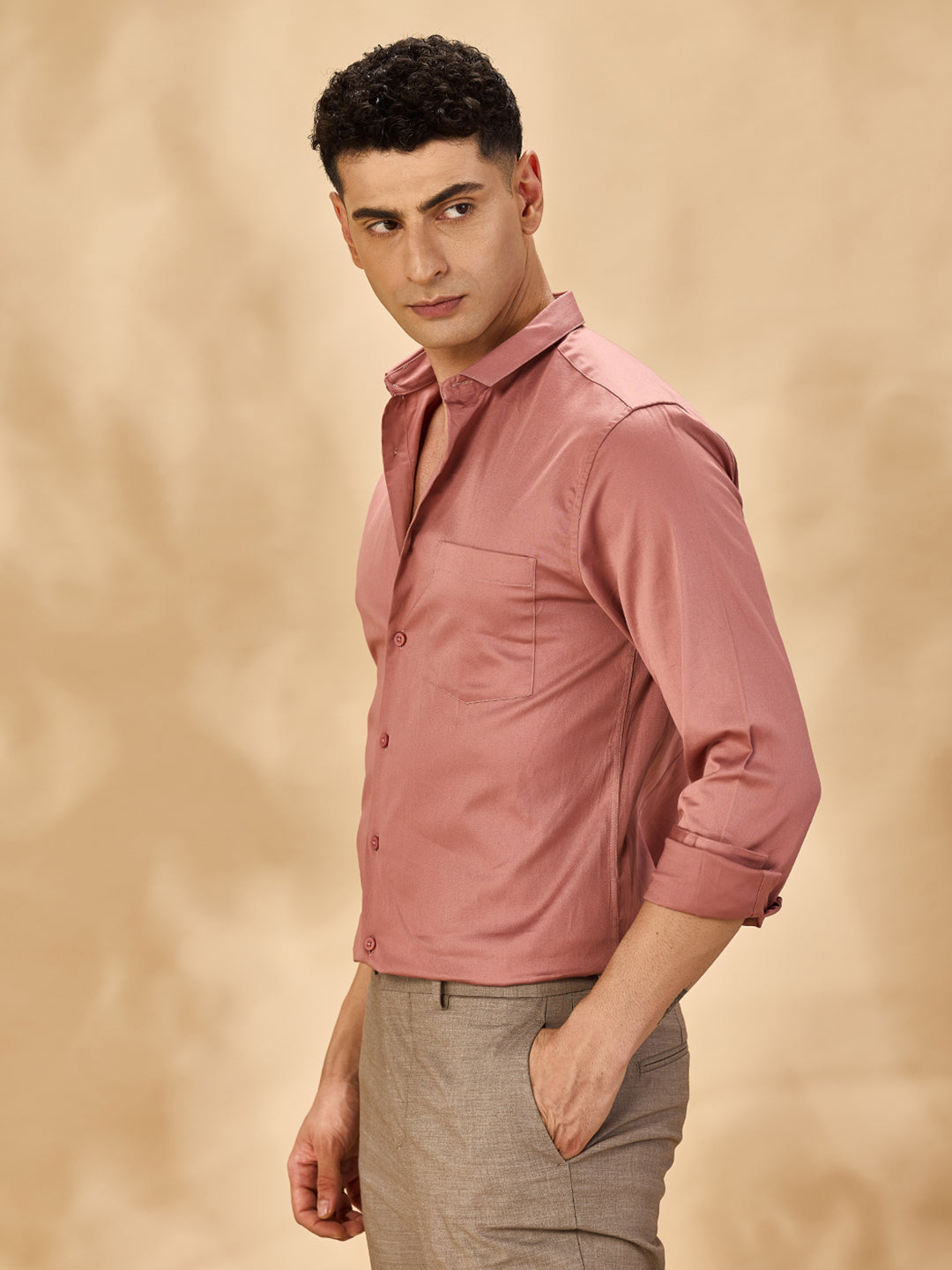 Aldeno Men Solid Formal Peach Shirt (SAPIK)