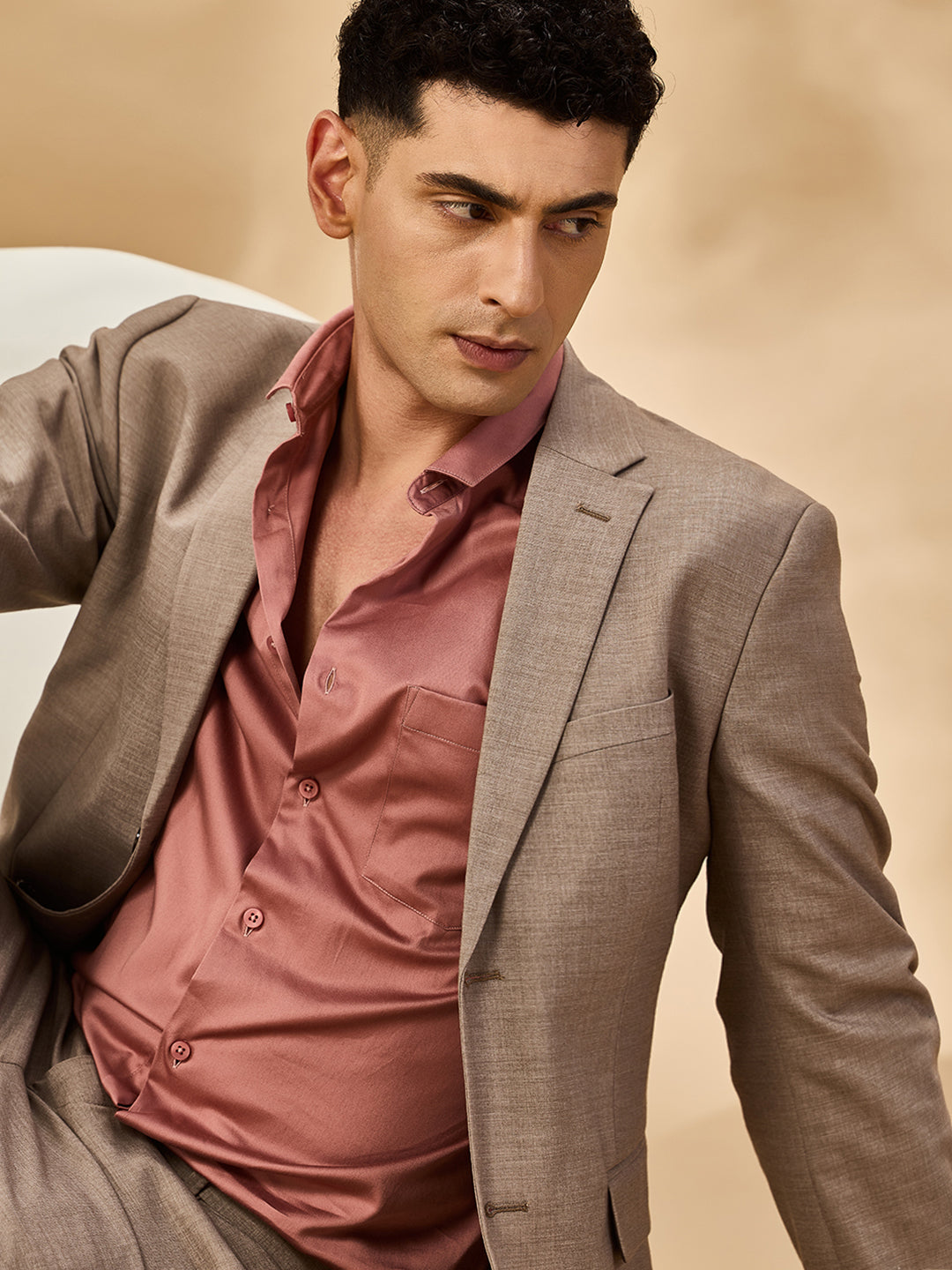 Aldeno Men Solid Formal Peach Shirt (SAPIK)