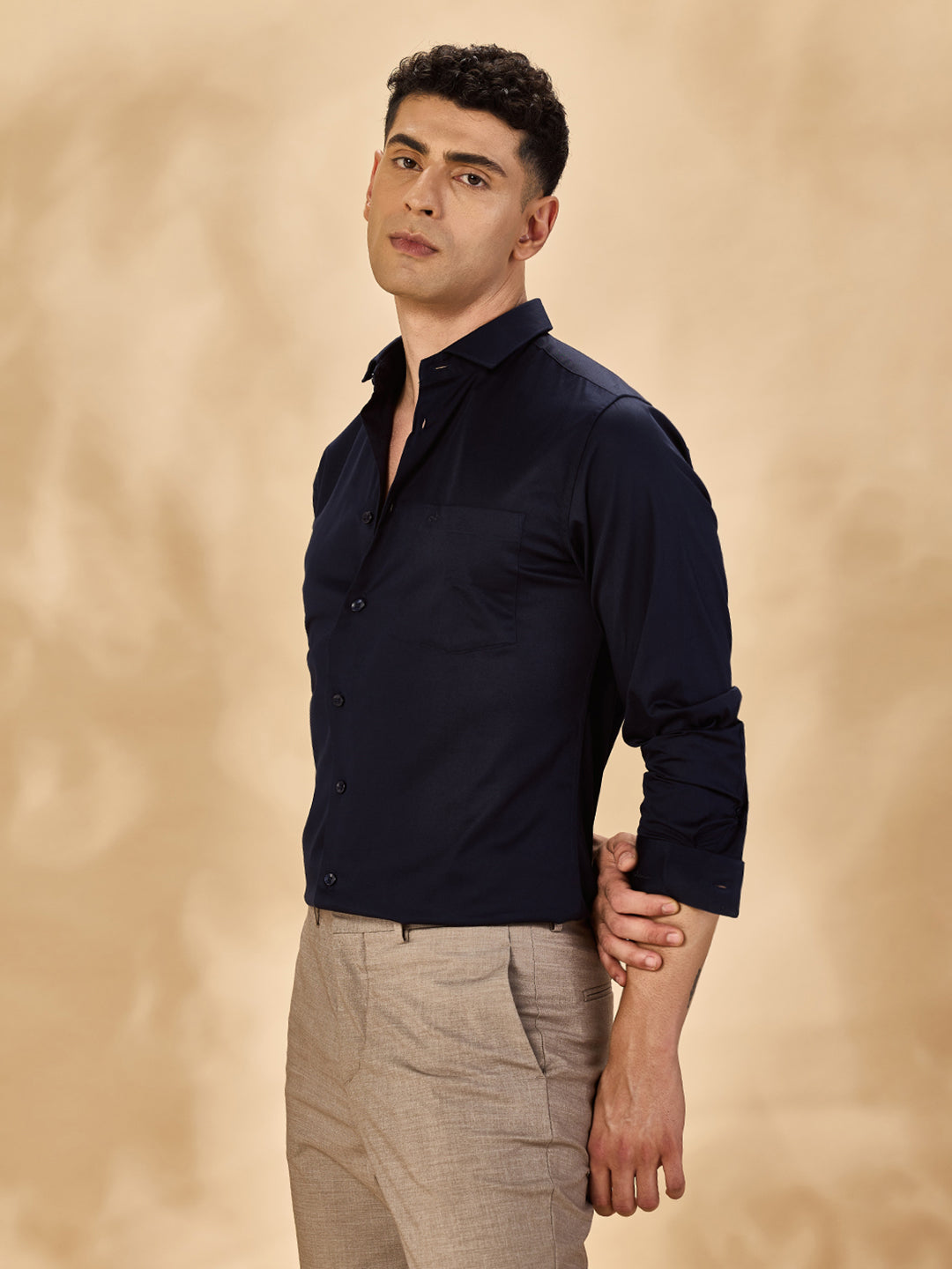 Aldeno Men Solid Formal Navy Shirt (SANAV)