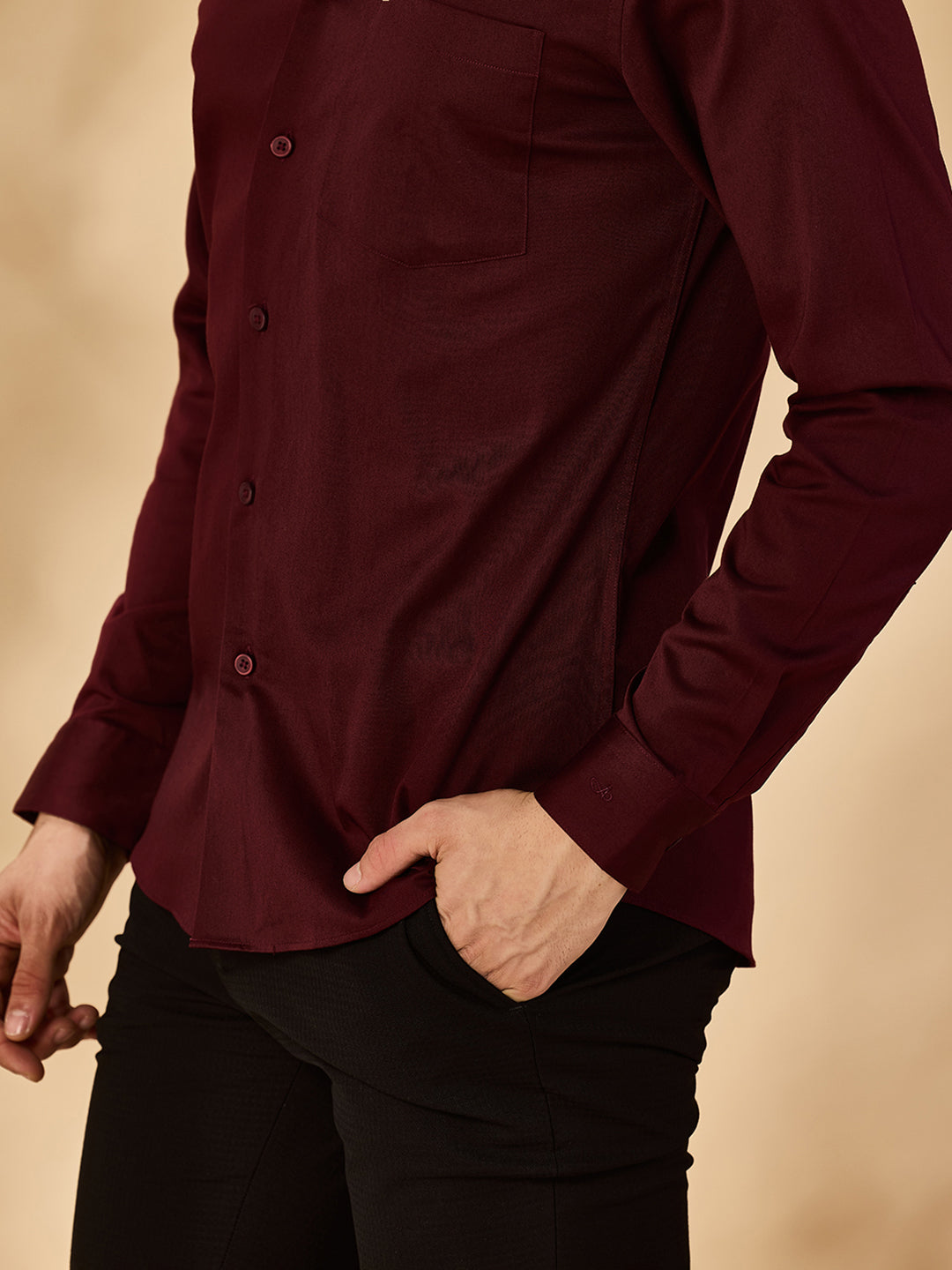 Aldeno Men Solid Formal Maroon Shirt (SAMOR)