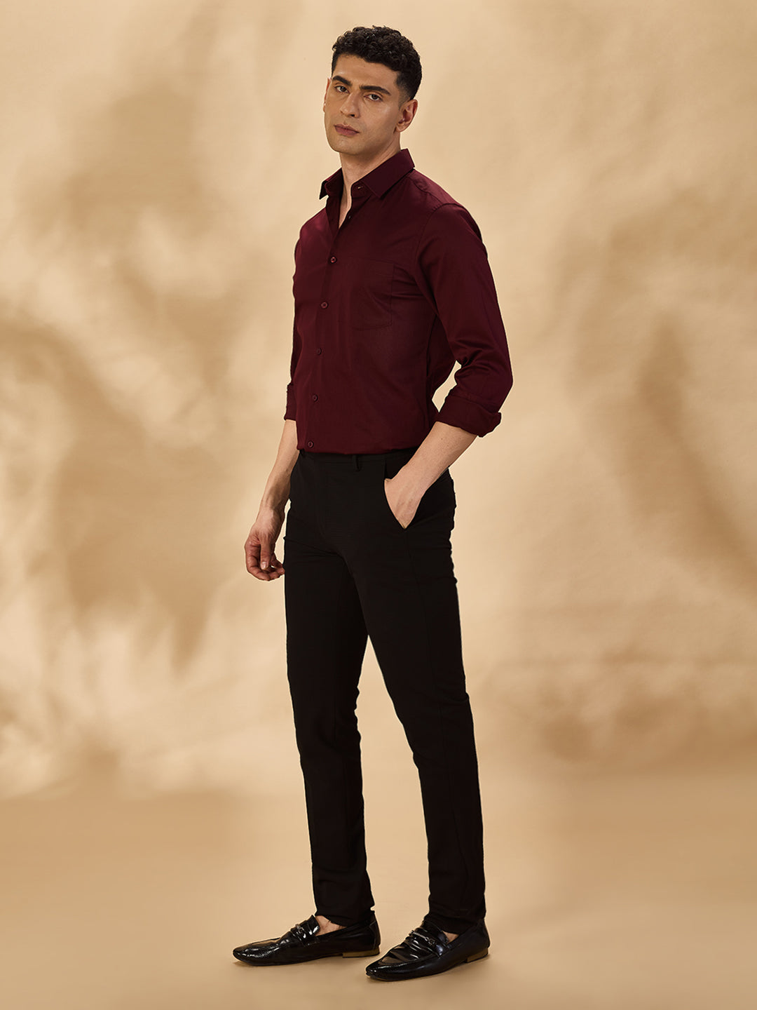 Aldeno Men Solid Formal Maroon Shirt (SAMOR)