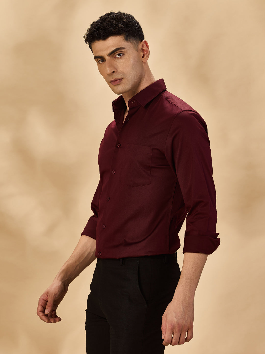 Aldeno Men Solid Formal Maroon Shirt (SAMOR)