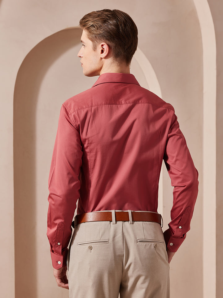 Aldeno Men Slim Fit Solid Pink Cotton Shirt (MONO)