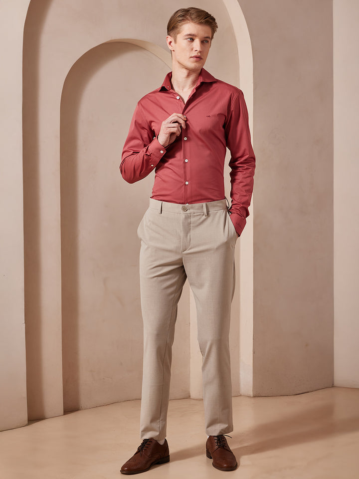 Aldeno Men Slim Fit Solid Pink Cotton Shirt (MONO)
