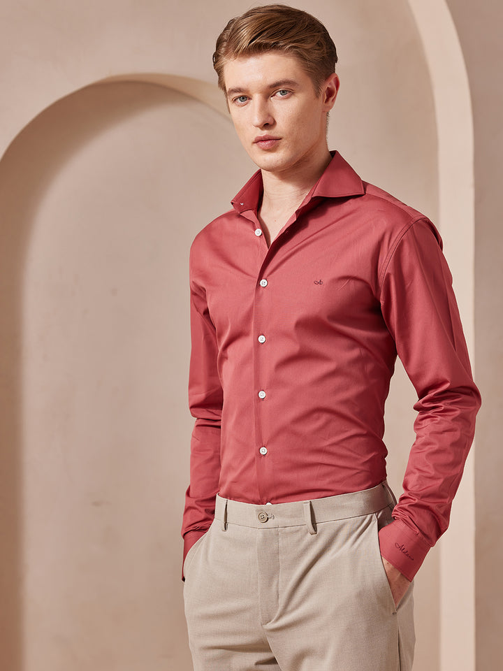Aldeno Men Slim Fit Solid Pink Cotton Shirt (MONO)