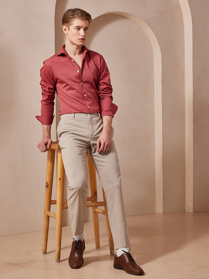 Aldeno Men Slim Fit Solid Pink Cotton Shirt (MONO)
