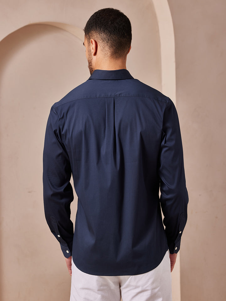 Aldeno Men Regular Fit Solid Navy blue Cotton Stretch Shirt (MARC)