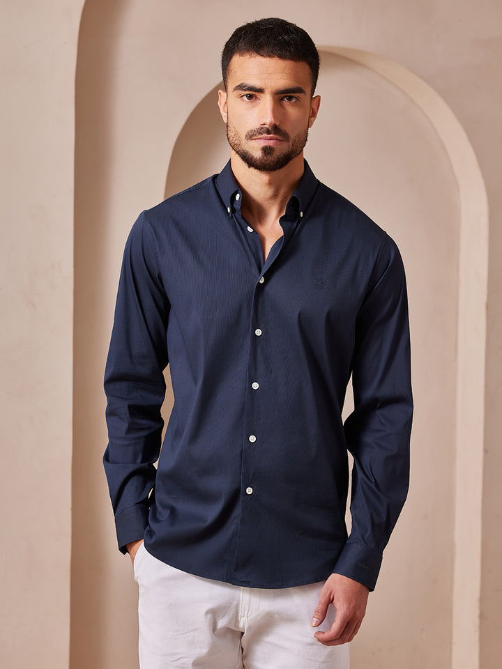 Aldeno Men Regular Fit Solid Navy blue Cotton Stretch Shirt (MARC)