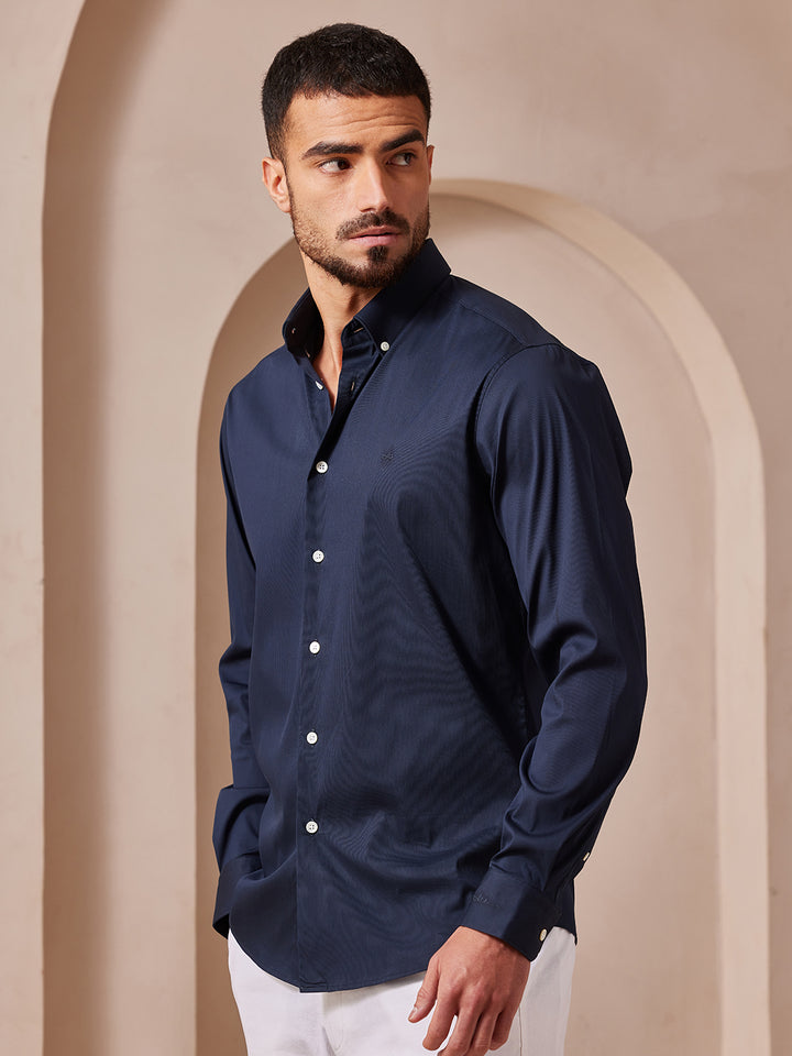 Aldeno Men Regular Fit Solid Navy blue Cotton Stretch Shirt (MARC)