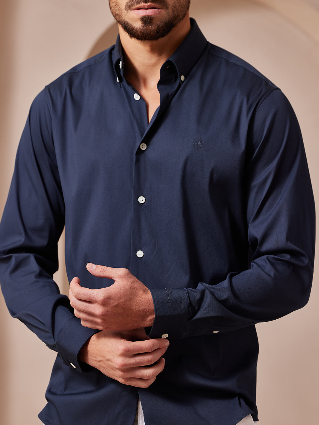 Aldeno Men Regular Fit Solid Navy blue Cotton Stretch Shirt (MARC)