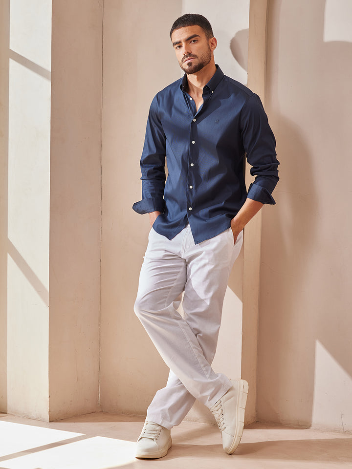 Aldeno Men Regular Fit Solid Navy blue Cotton Stretch Shirt (MARC)