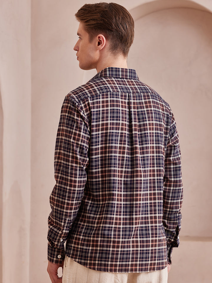 Aldeno Men Regular Fit Checks Brown Cotton Shirt (MESH)