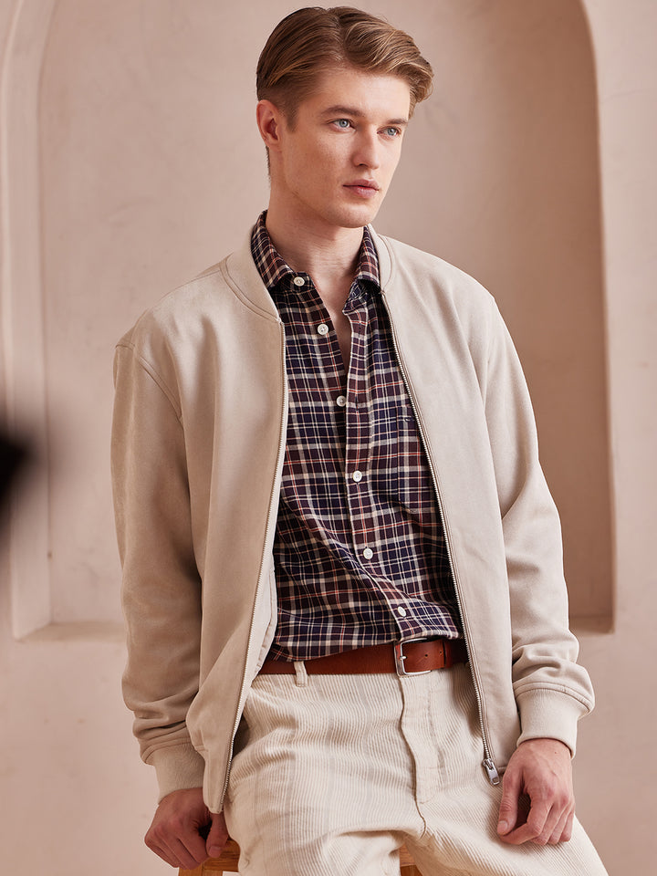 Aldeno Men Regular Fit Checks Brown Cotton Shirt (MESH)
