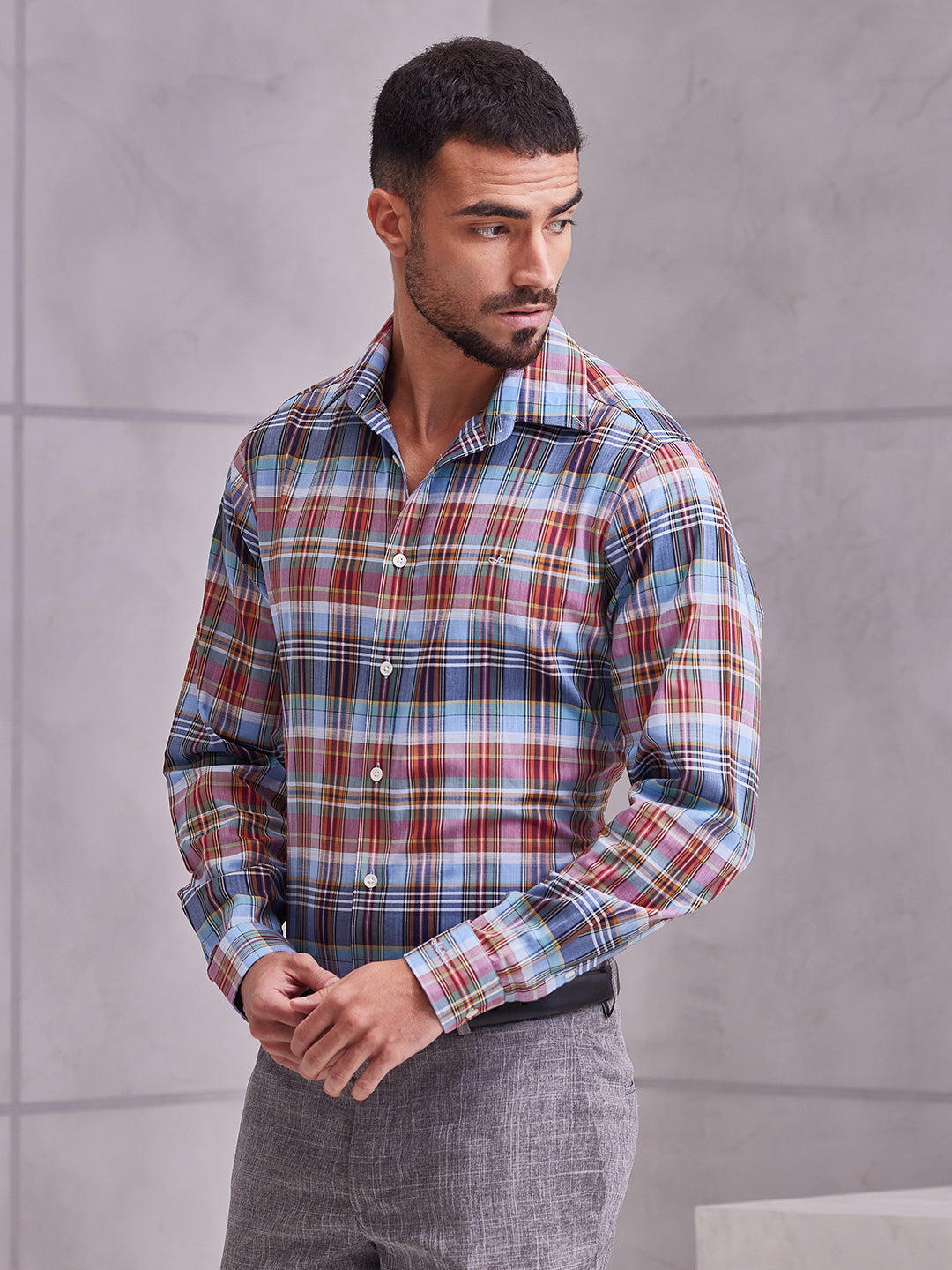 Aldeno Men Regular Fit Checks Multi color Cotton Shirt (MEVO)