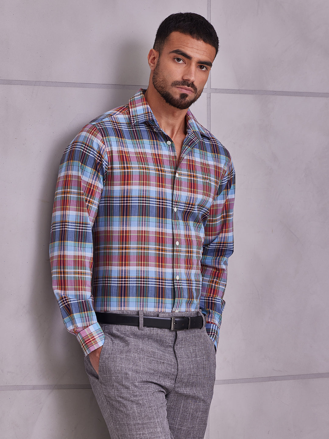 Aldeno Men Regular Fit Checks Multi color Cotton Shirt (MEVO)