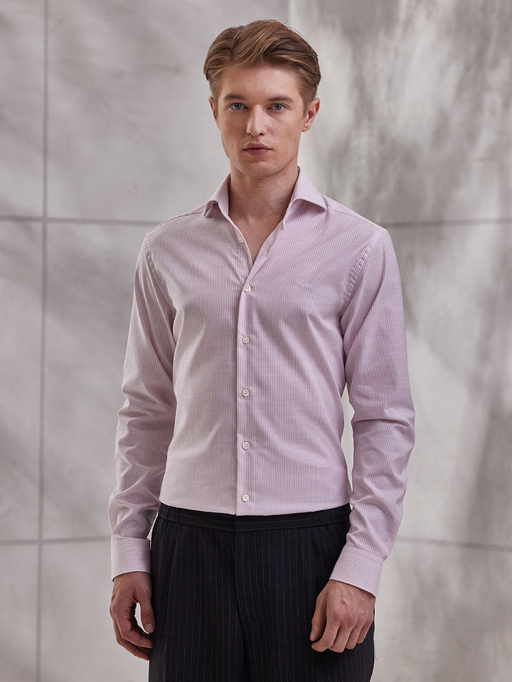 Aldeno Men Slim Fit Stripes Red Cotton Shirt (MADY)