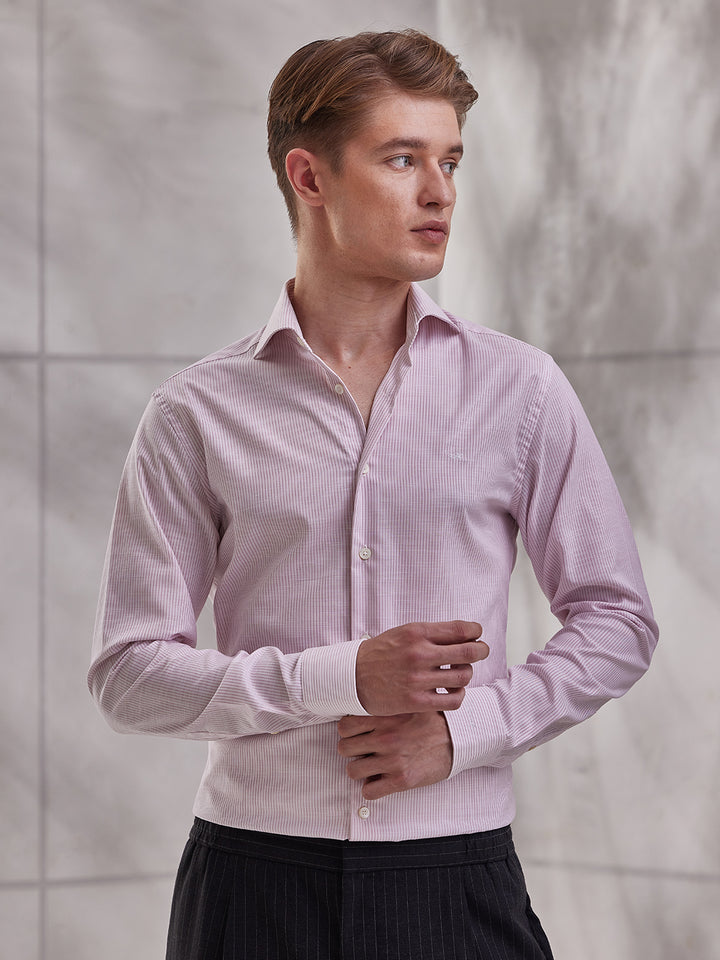 Aldeno Men Slim Fit Stripes Red Cotton Shirt (MADY)