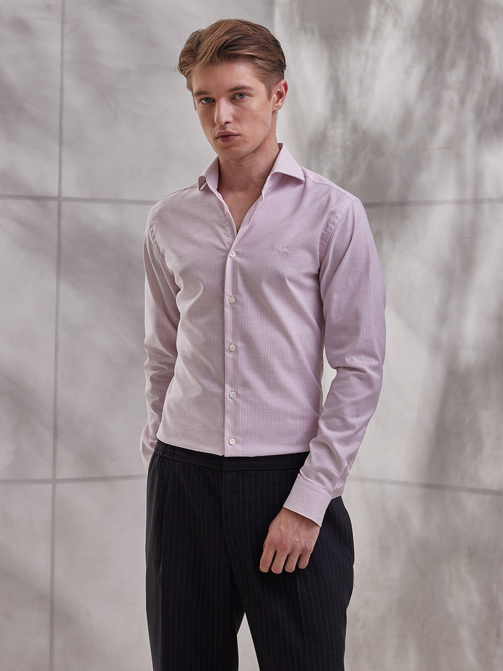 Aldeno Men Slim Fit Stripes Red Cotton Shirt (MADY)