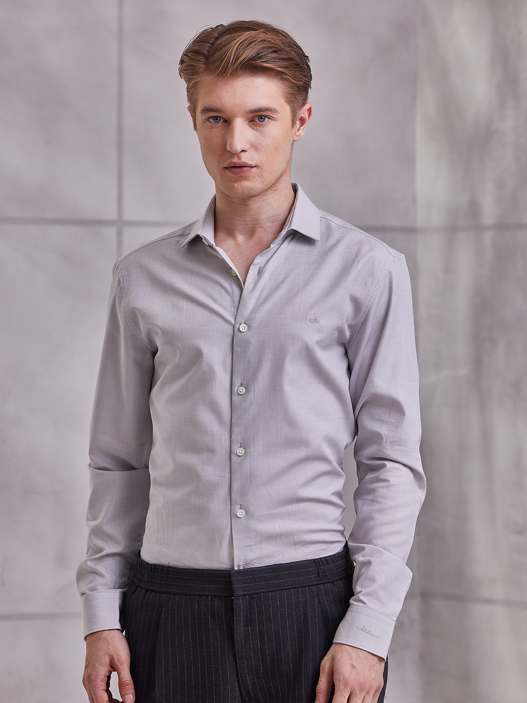 Aldeno Men Slim Fit Solid Grey Cotton Shirt (MATR)