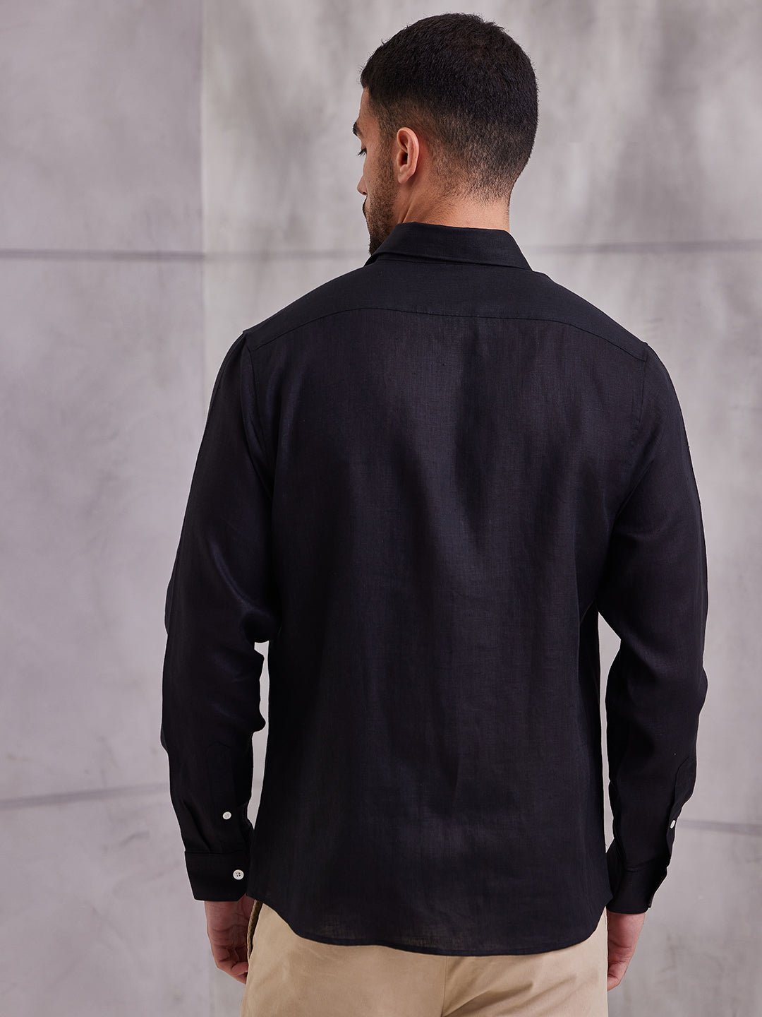 Aldeno Men Regular Fit Solid Black Linen Shirt (MERT)