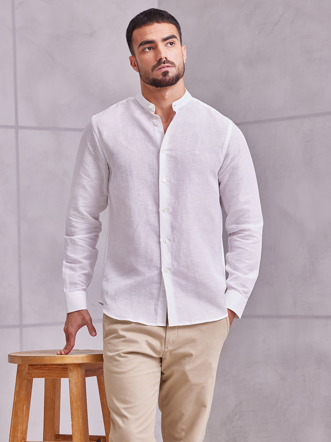 Aldeno Men Regular Fit Solid White Linen Shirt (MOEN)